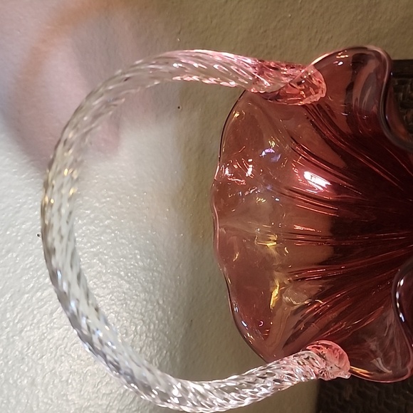 Vintage Fenton Style Glass Basket Vase Cranberry Red Burgundy Vase - Picture 4 of 10
